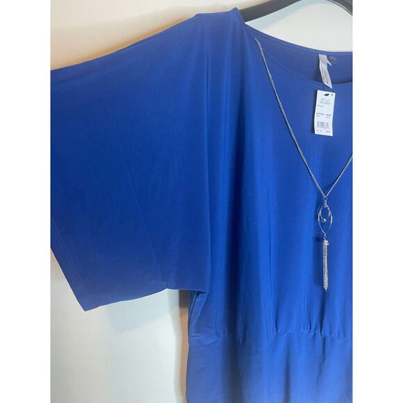 NY Collection Womens Stretch Round Neck Necklace Top Flutter Sleeve Size 3X Blue - Picture 3 of 7